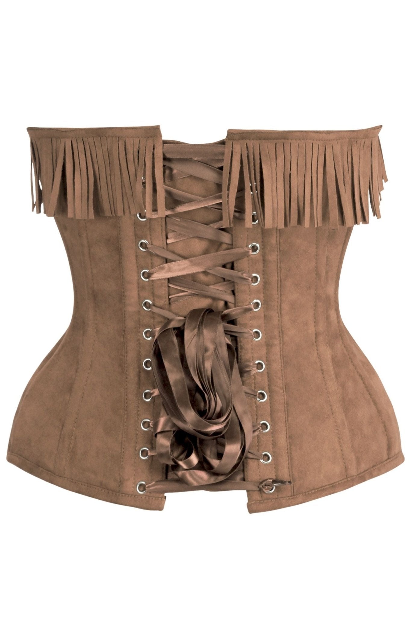 Daisy Corsets Top Drawer 4 PC Premium Tan Suede Fringe Cowgirl Corset Costume - Daisy Corsets