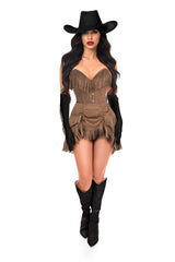 Daisy Corsets Top Drawer 4 PC Premium Tan Suede Fringe Cowgirl Corset Costume - Daisy Corsets