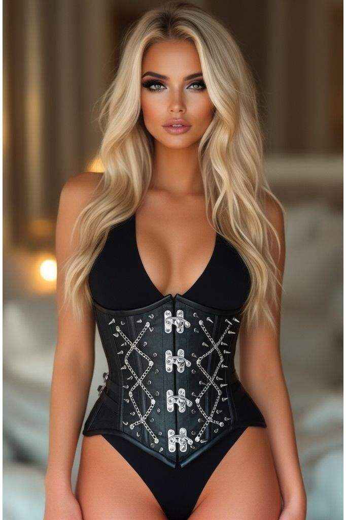 Daisy Corsets Top Drawer Black Brocade Steel Boned Underbust Corset w/Silver Hardware - Daisy Corsets