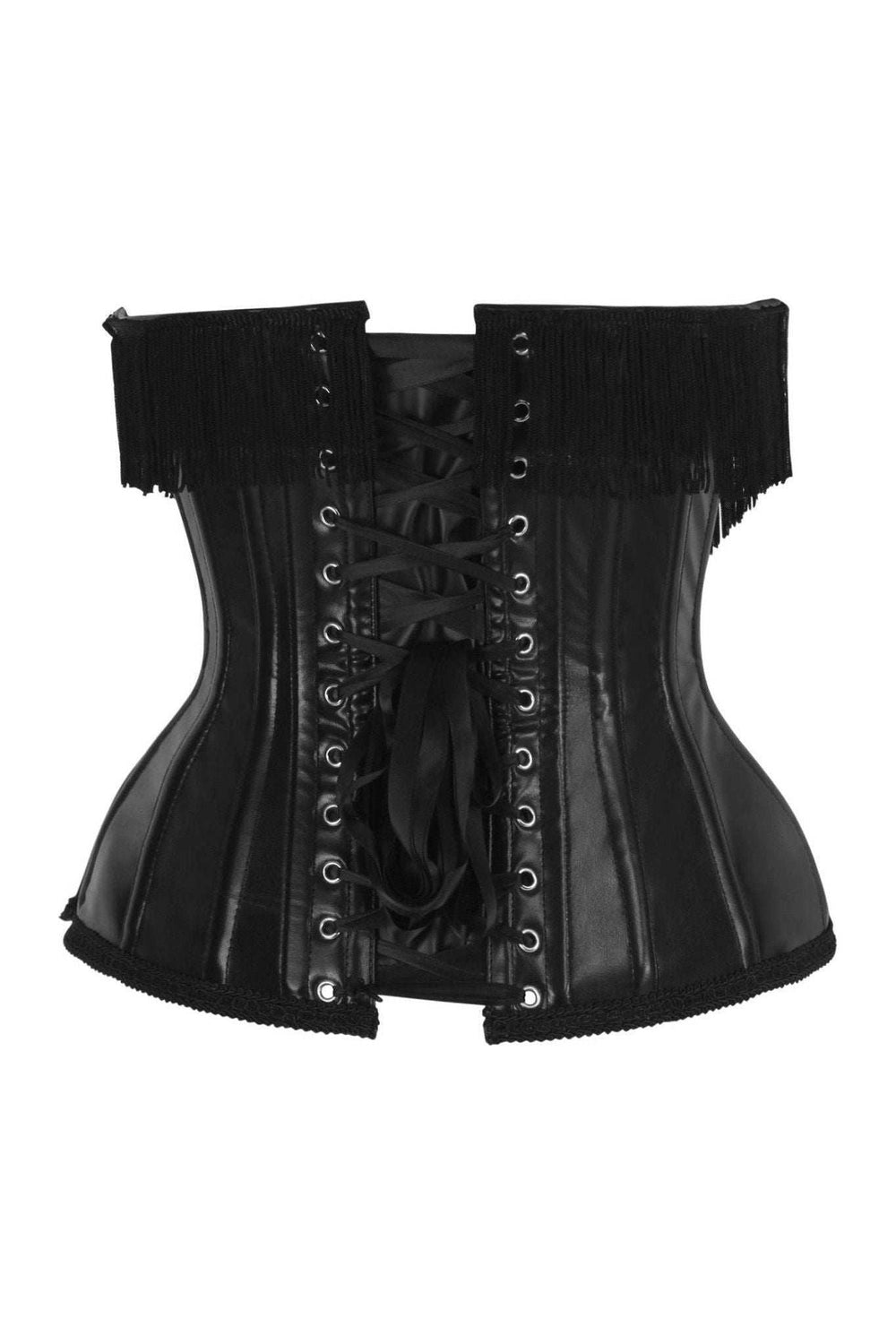 Daisy Corsets Top Drawer Black Faux Leather Steel Boned Underbust Corset w/Fringe - Daisy Corsets - Flyclothing LLC