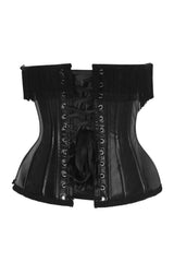 Top Drawer Black Faux Leather Steel Boned Underbust Corset w/Fringe - Daisy Corsets - Flyclothing LLC
