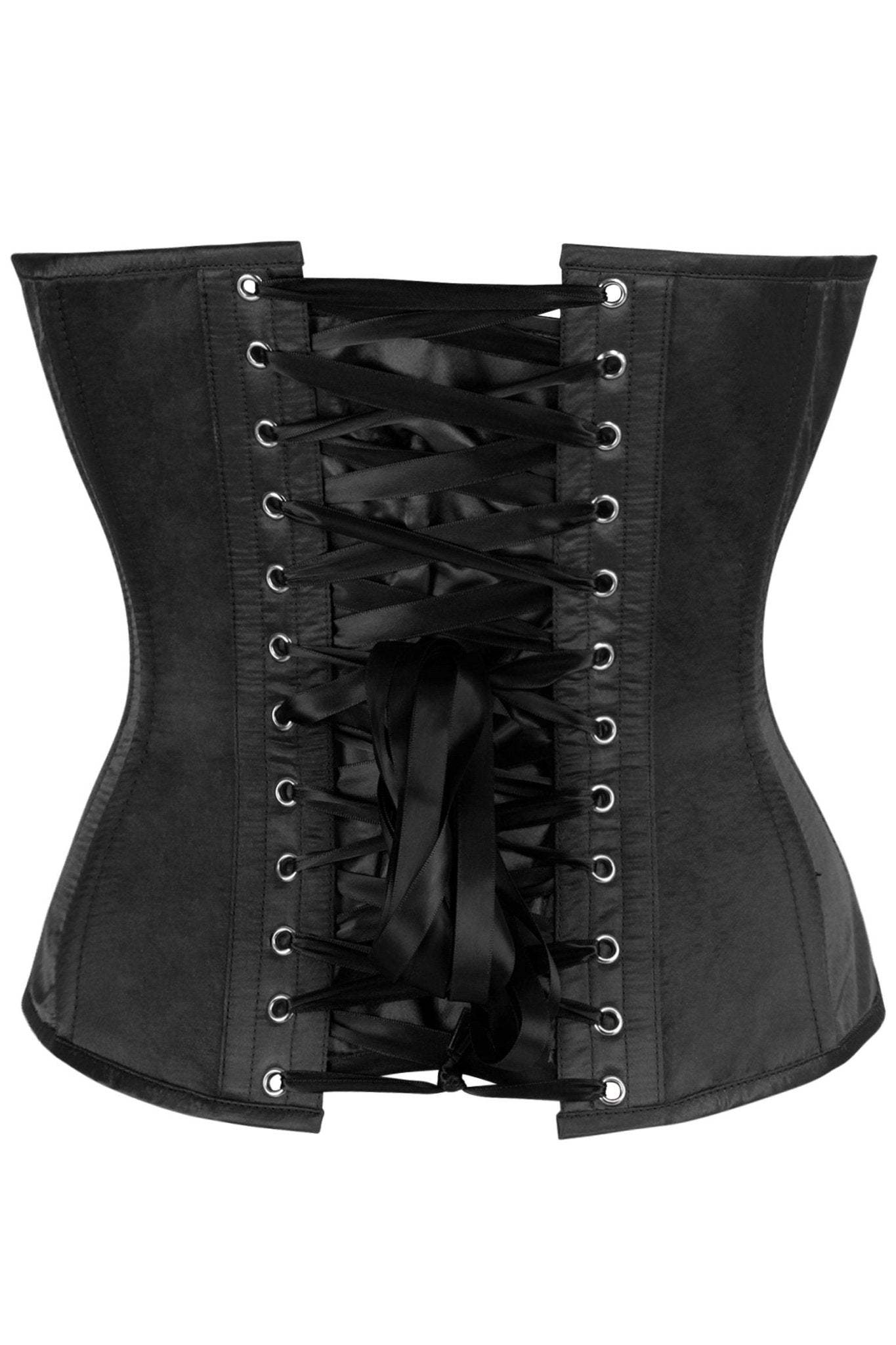 Daisy Corsets Top Drawer Black Satin Steel Boned Overbust Corset w/Side Zipper - Daisy Corsets