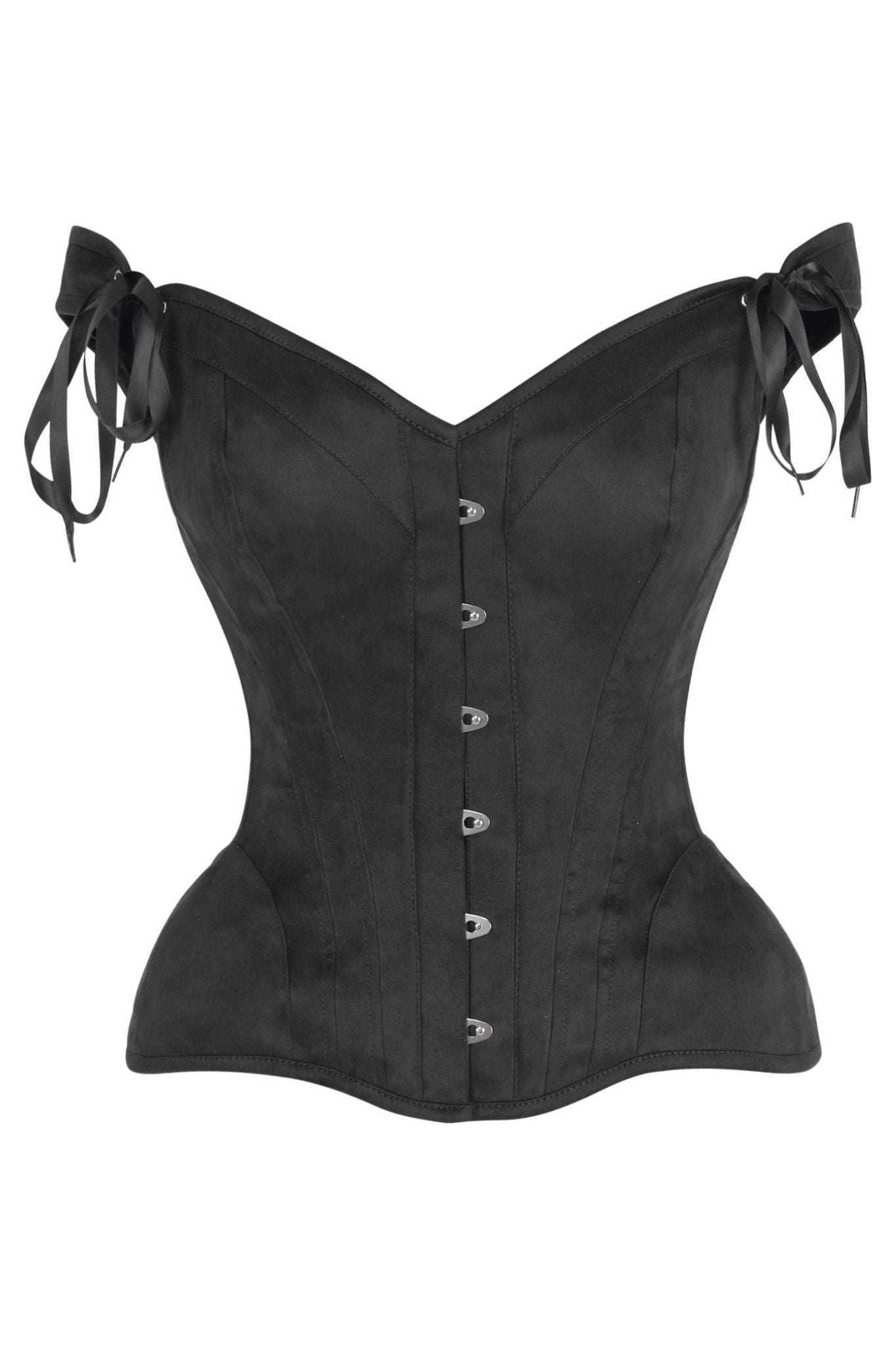Daisy Corsets Top Drawer Black Suede Steel Boned Corset w/Straps - Daisy Corsets - Flyclothing LLC