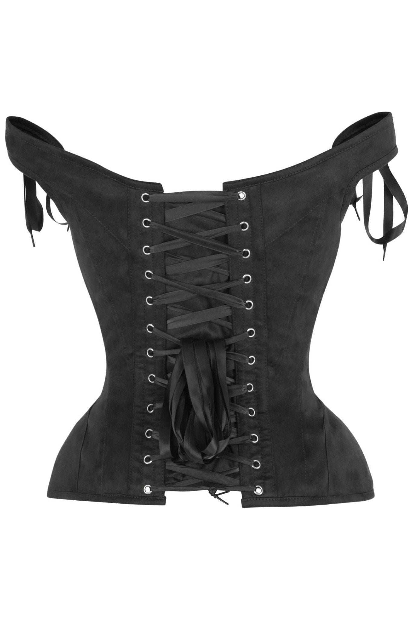 Daisy Corsets Top Drawer Black Suede Steel Boned Corset w/Straps - Daisy Corsets - Flyclothing LLC