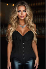 Daisy Corsets Top Drawer Black Suede Steel Boned Overbust Corset w/Fringe - Daisy Corsets