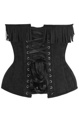 Daisy Corsets Top Drawer Black Suede Steel Boned Overbust Corset w/Fringe - Daisy Corsets