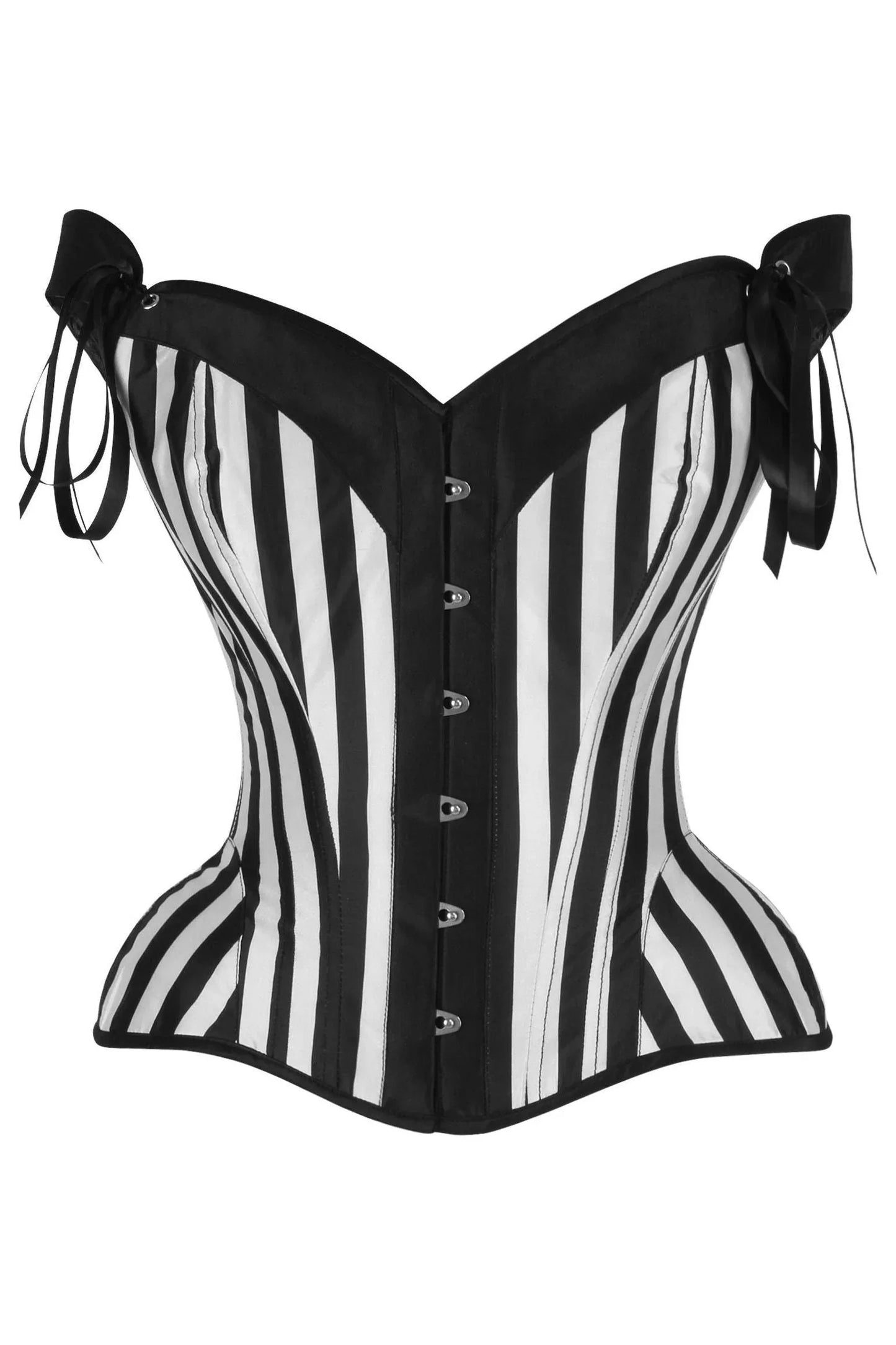 Top Drawer Black/White Striped Steel Boned Corset w/Straps - Daisy Corsets - Flyclothing LLC