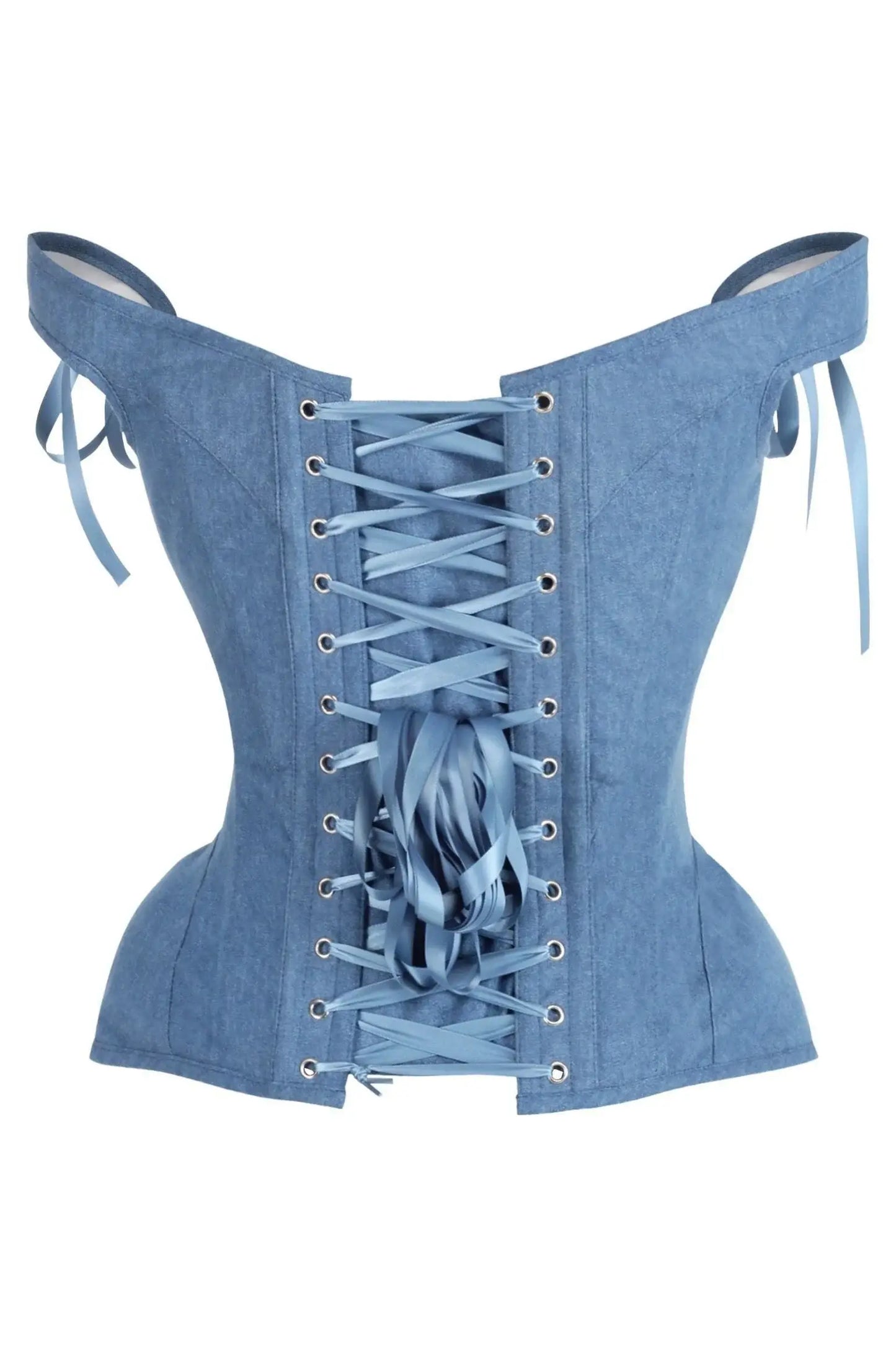 Top Drawer Blue Denim Steel Boned Corset w/Straps - Daisy Corsets - Flyclothing LLC