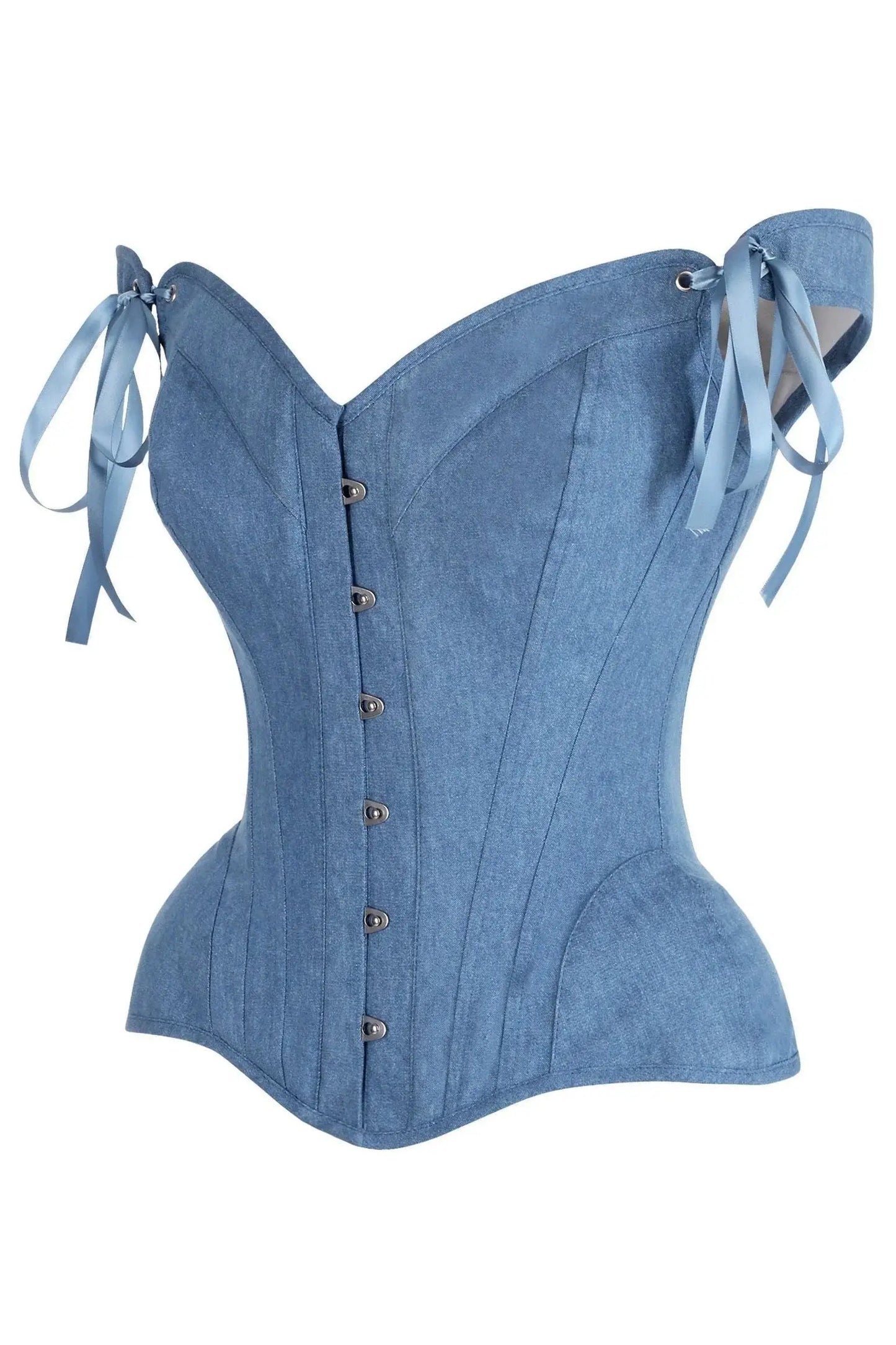Top Drawer Blue Denim Steel Boned Corset w/Straps - Daisy Corsets - Flyclothing LLC