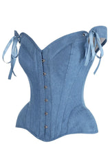 Top Drawer Blue Denim Steel Boned Corset w/Straps - Daisy Corsets - Flyclothing LLC