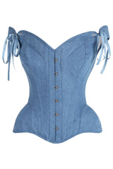 Top Drawer Blue Denim Steel Boned Corset w/Straps - Daisy Corsets - Flyclothing LLC