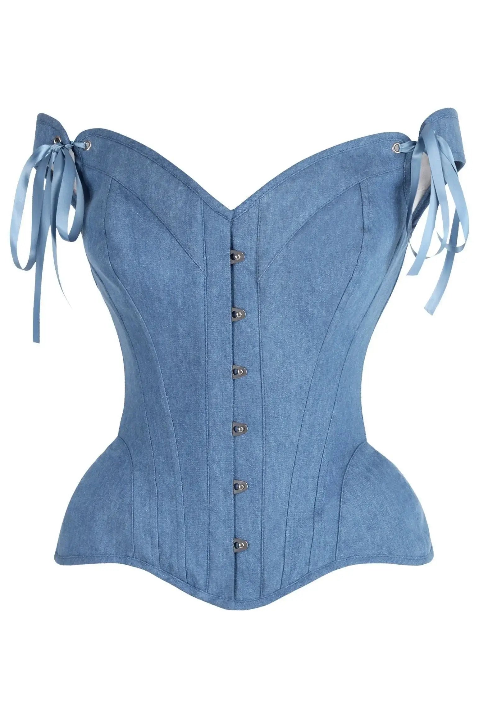 Top Drawer Blue Denim Steel Boned Corset w/Straps - Daisy Corsets - Flyclothing LLC