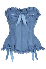 Daisy Corsets Top Drawer Blue Denim Underwire Steel Boned Burlesque Corset w/Bows