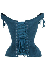 Daisy Corsets Top Drawer Blue Suede Steel Boned Corset w/Straps - Daisy Corsets - Flyclothing LLC