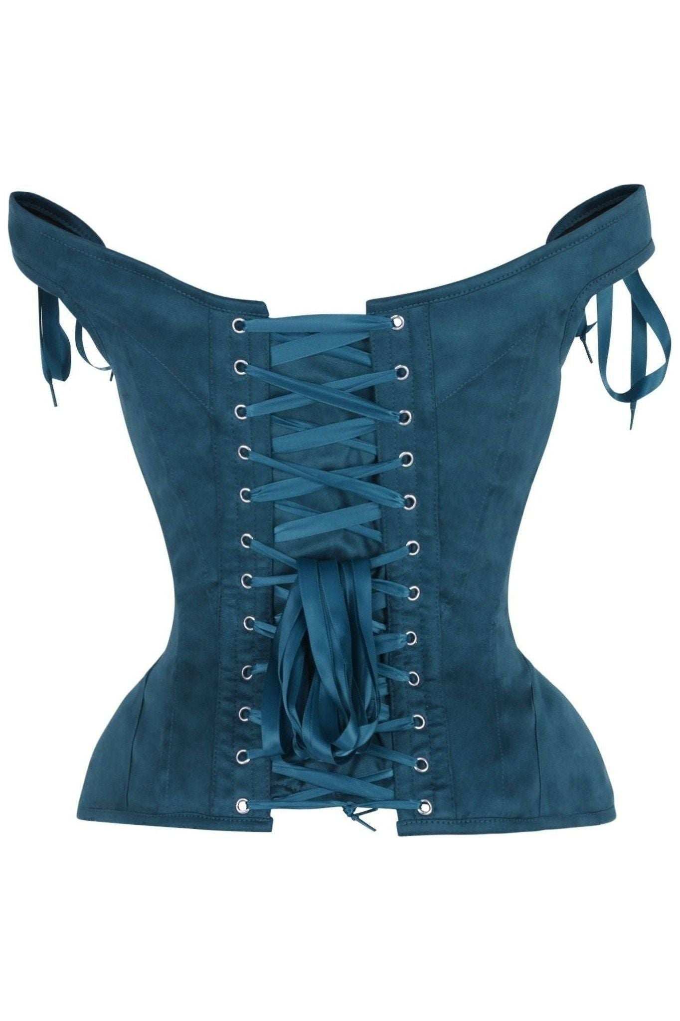 Daisy Corsets Top Drawer Blue Suede Steel Boned Corset w/Straps - Daisy Corsets - Flyclothing LLC