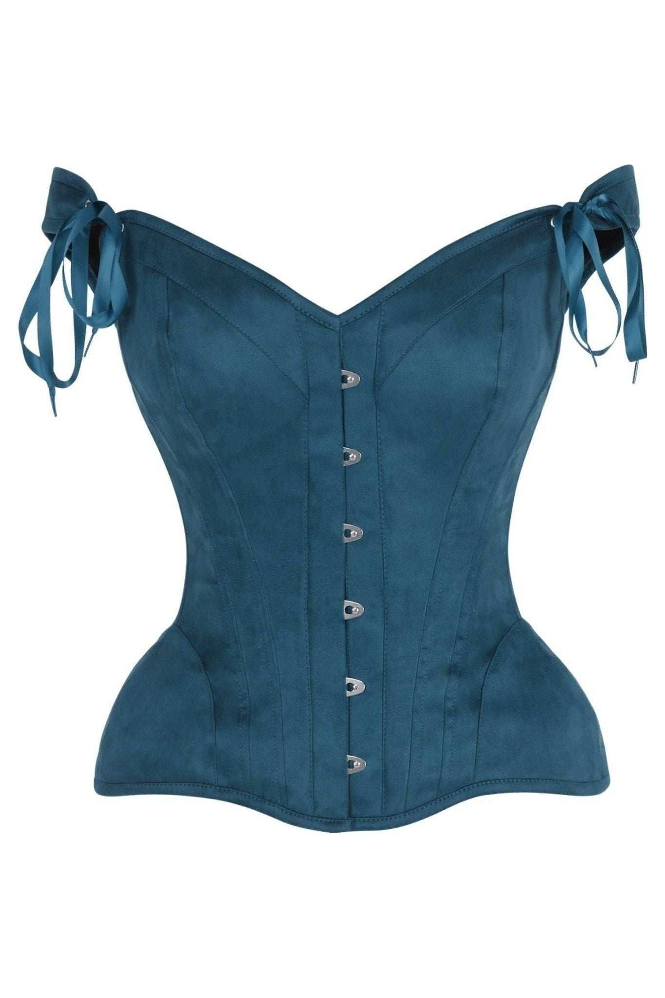 Daisy Corsets Top Drawer Blue Suede Steel Boned Corset w/Straps - Daisy Corsets - Flyclothing LLC