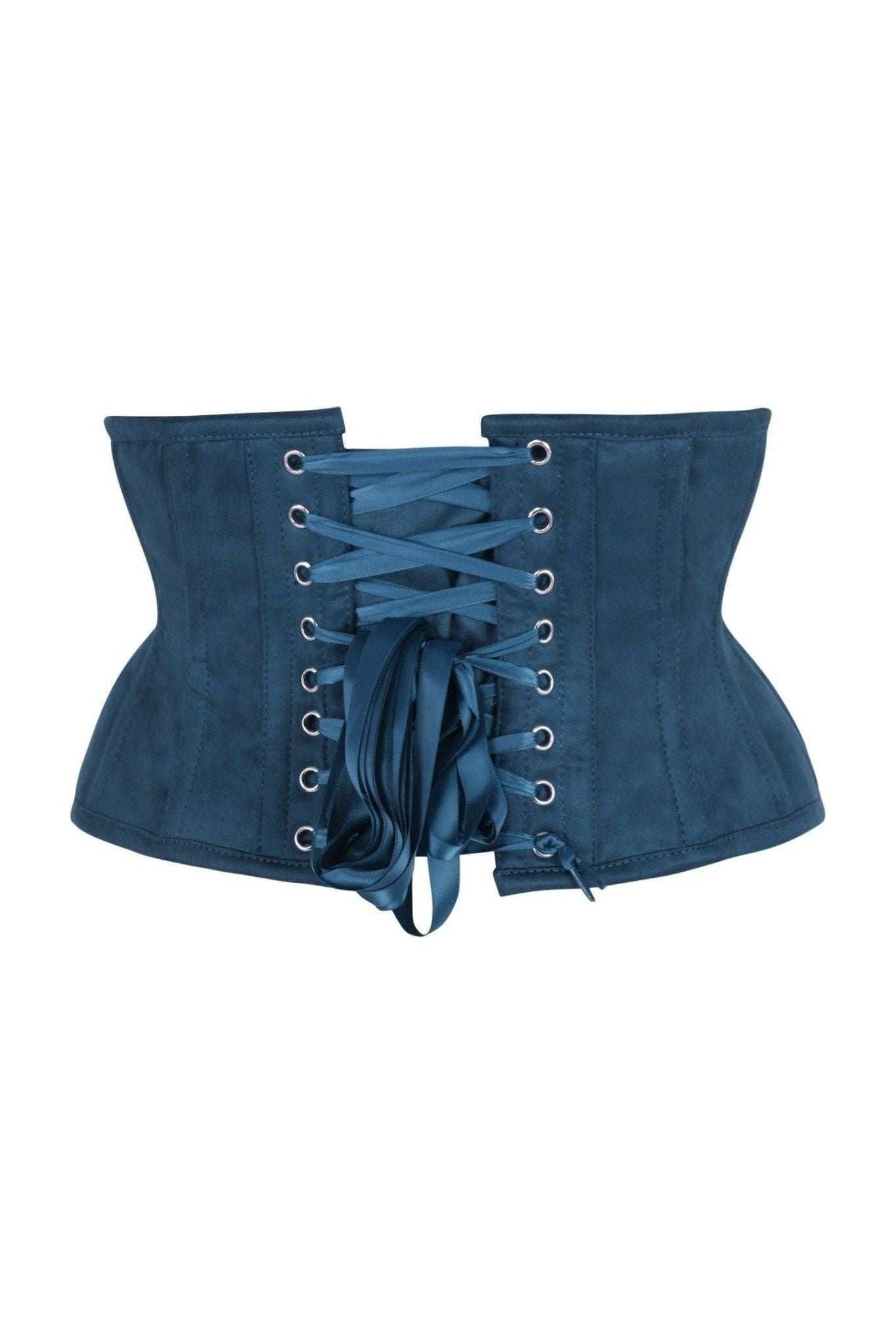 Daisy Corsets Top Drawer Blue Suede Steel Boned Mini Waist Cincher Corset - Daisy Corsets - Flyclothing LLC