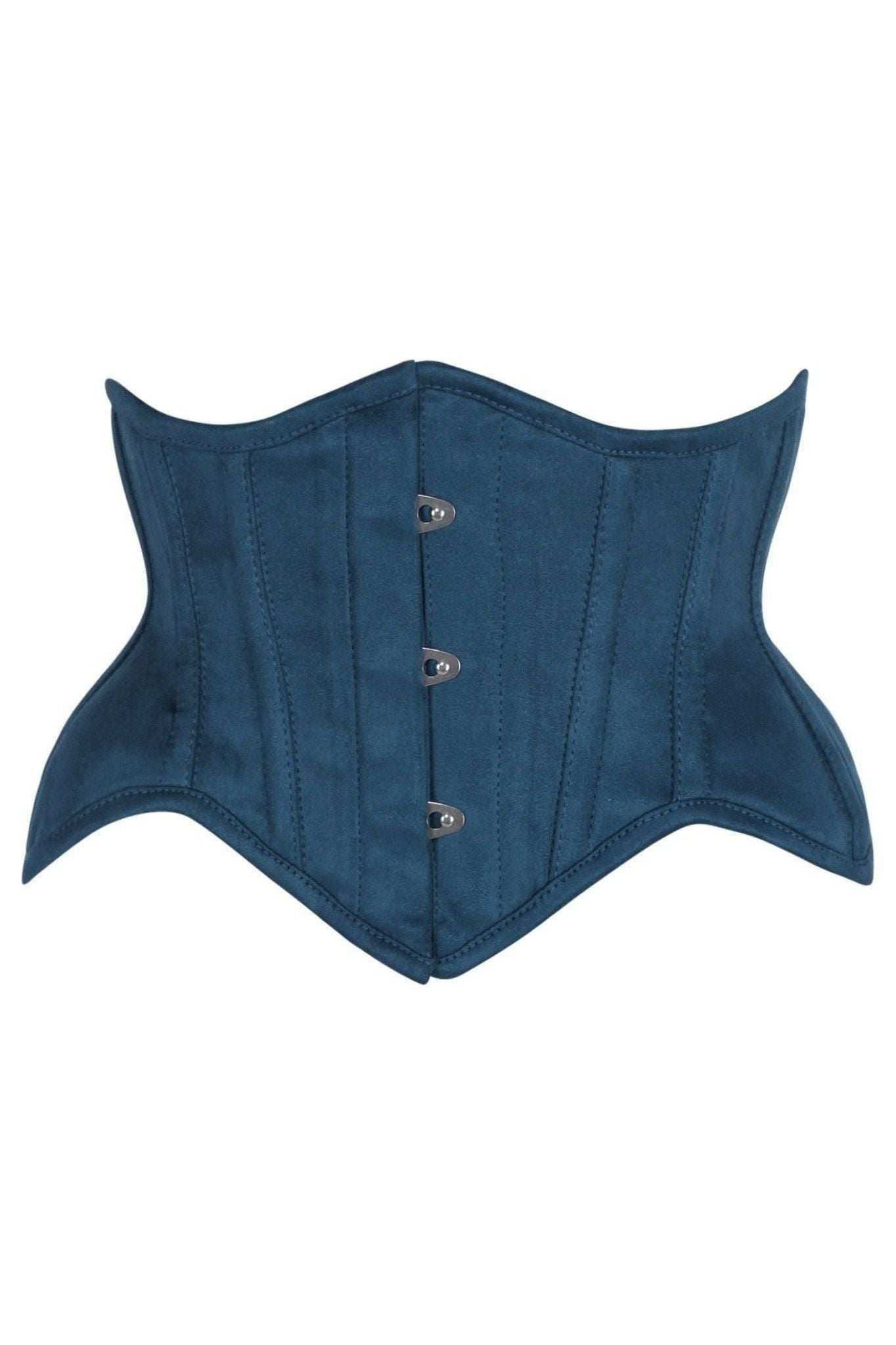 Daisy Corsets Top Drawer Blue Suede Steel Boned Mini Waist Cincher Corset - Daisy Corsets - Flyclothing LLC