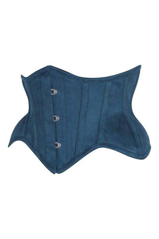 Daisy Corsets Top Drawer Blue Suede Steel Boned Mini Waist Cincher Corset - Daisy Corsets - Flyclothing LLC