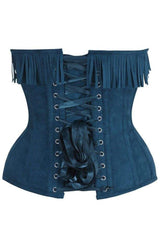 Daisy Corsets Top Drawer Blue Suede Steel Boned Overbust Corset w/Fringe - Daisy Corsets