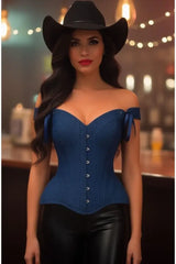 Top Drawer Dark Blue Denim Steel Boned Corset w/Straps - Daisy Corsets - Flyclothing LLC