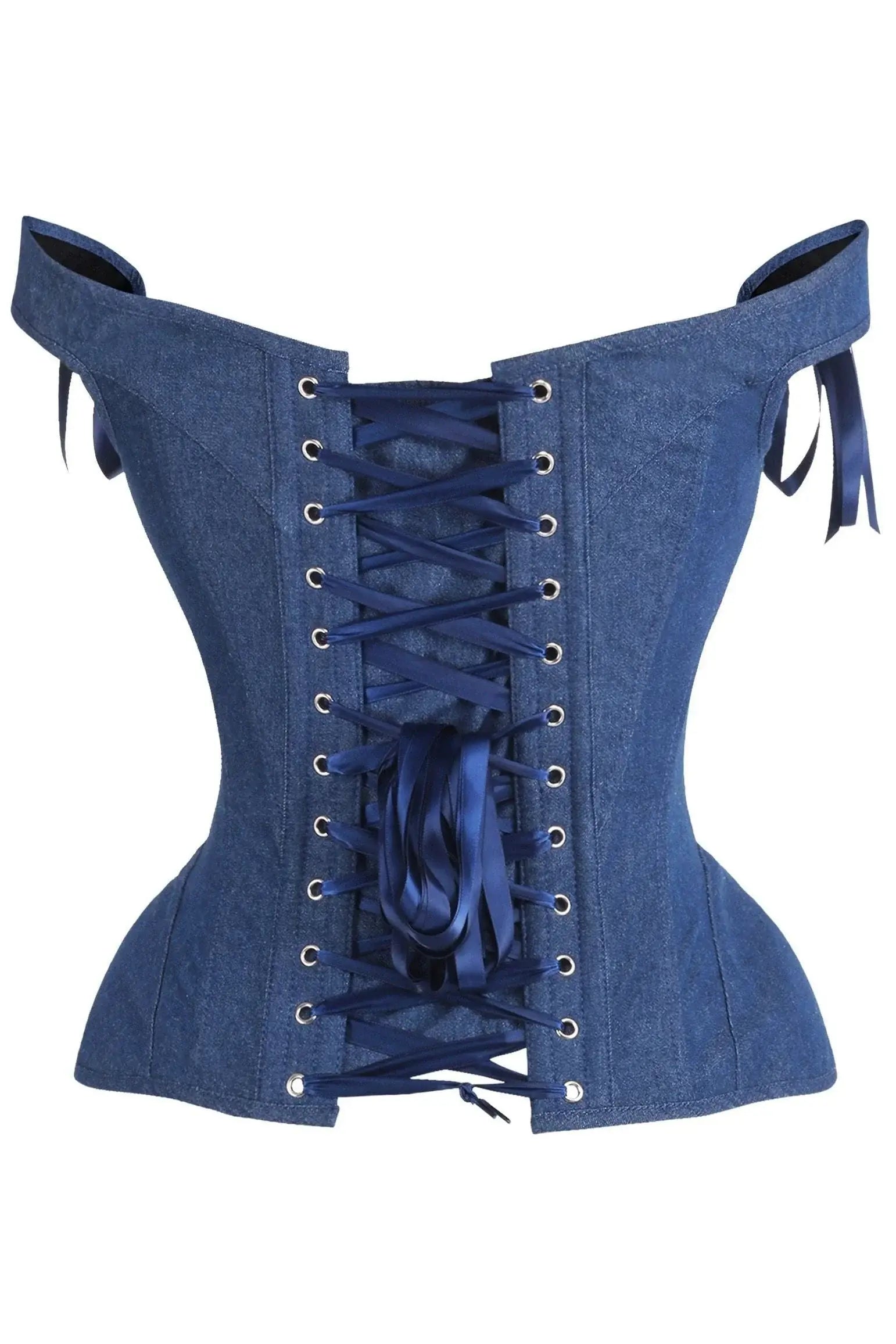 Top Drawer Dark Blue Denim Steel Boned Corset w/Straps - Daisy Corsets - Flyclothing LLC