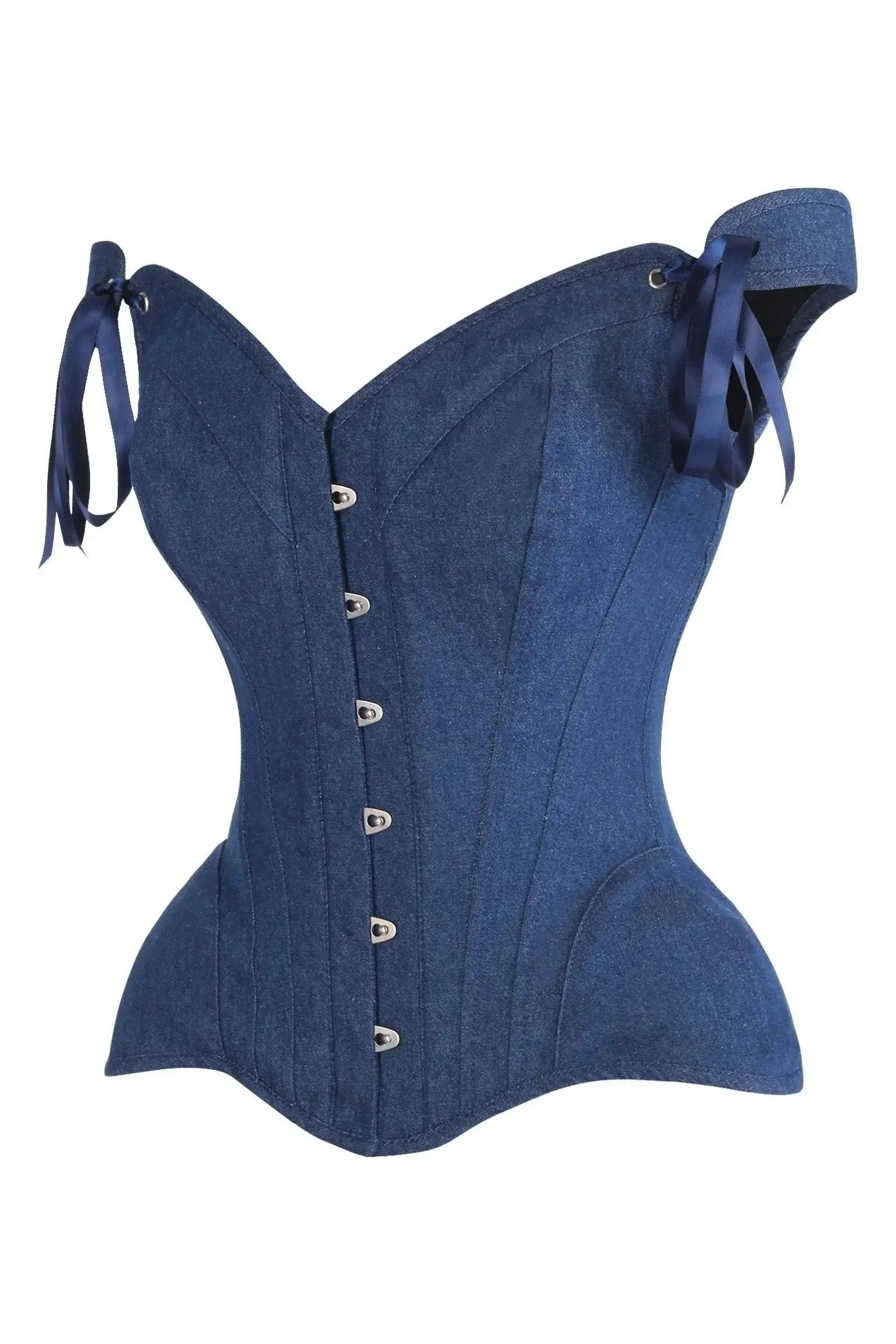Top Drawer Dark Blue Denim Steel Boned Corset w/Straps - Daisy Corsets - Flyclothing LLC