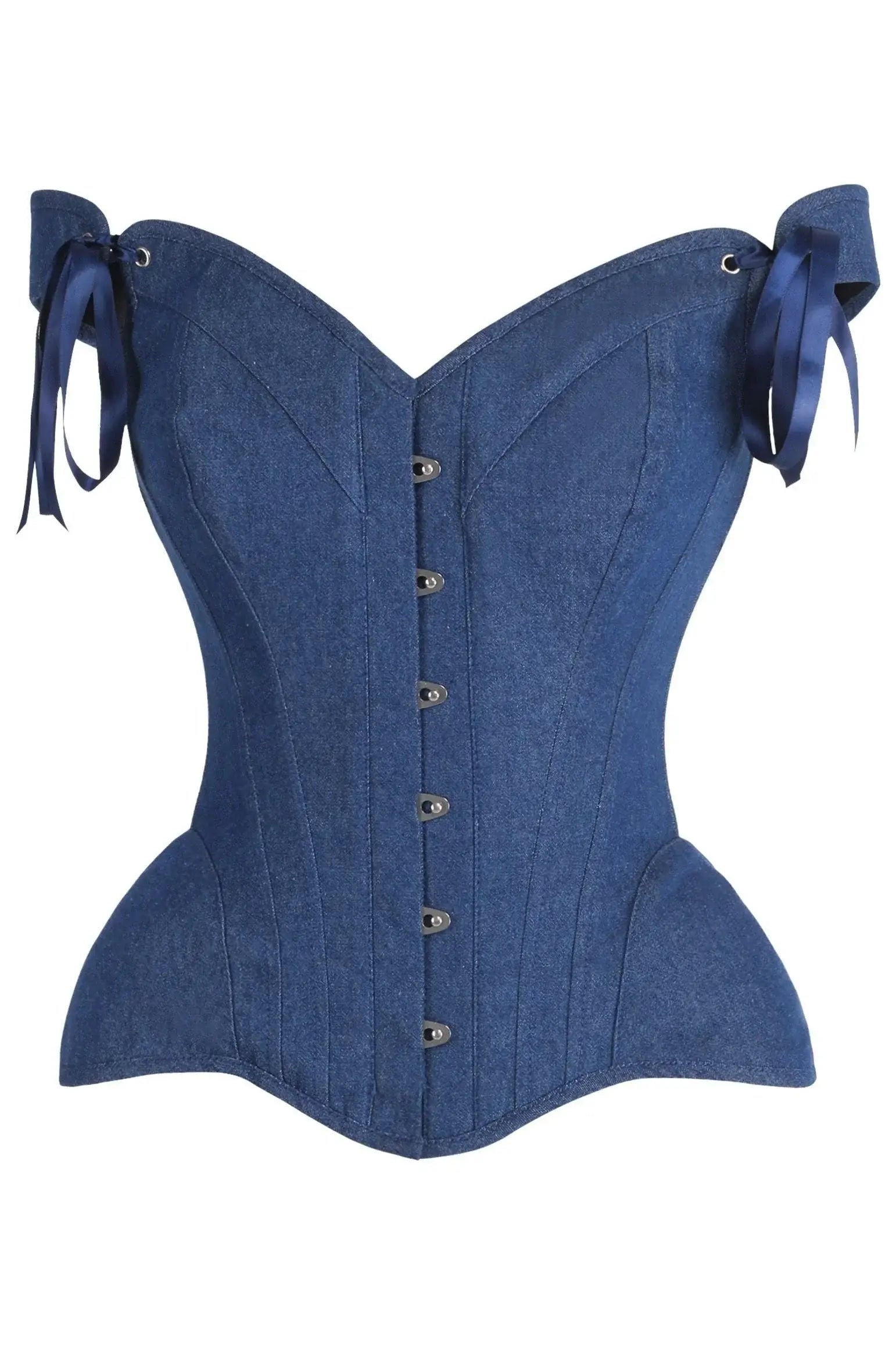 Top Drawer Dark Blue Denim Steel Boned Corset w/Straps - Daisy Corsets - Flyclothing LLC