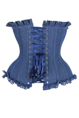 Top Drawer Dark Blue Denim Underwire Steel Boned Burlesque Corset w/Bows - Daisy Corsets - Flyclothing LLC