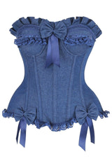 Daisy Corsets Top Drawer Dark Blue Denim Underwire Steel Boned Burlesque Corset w/Bows