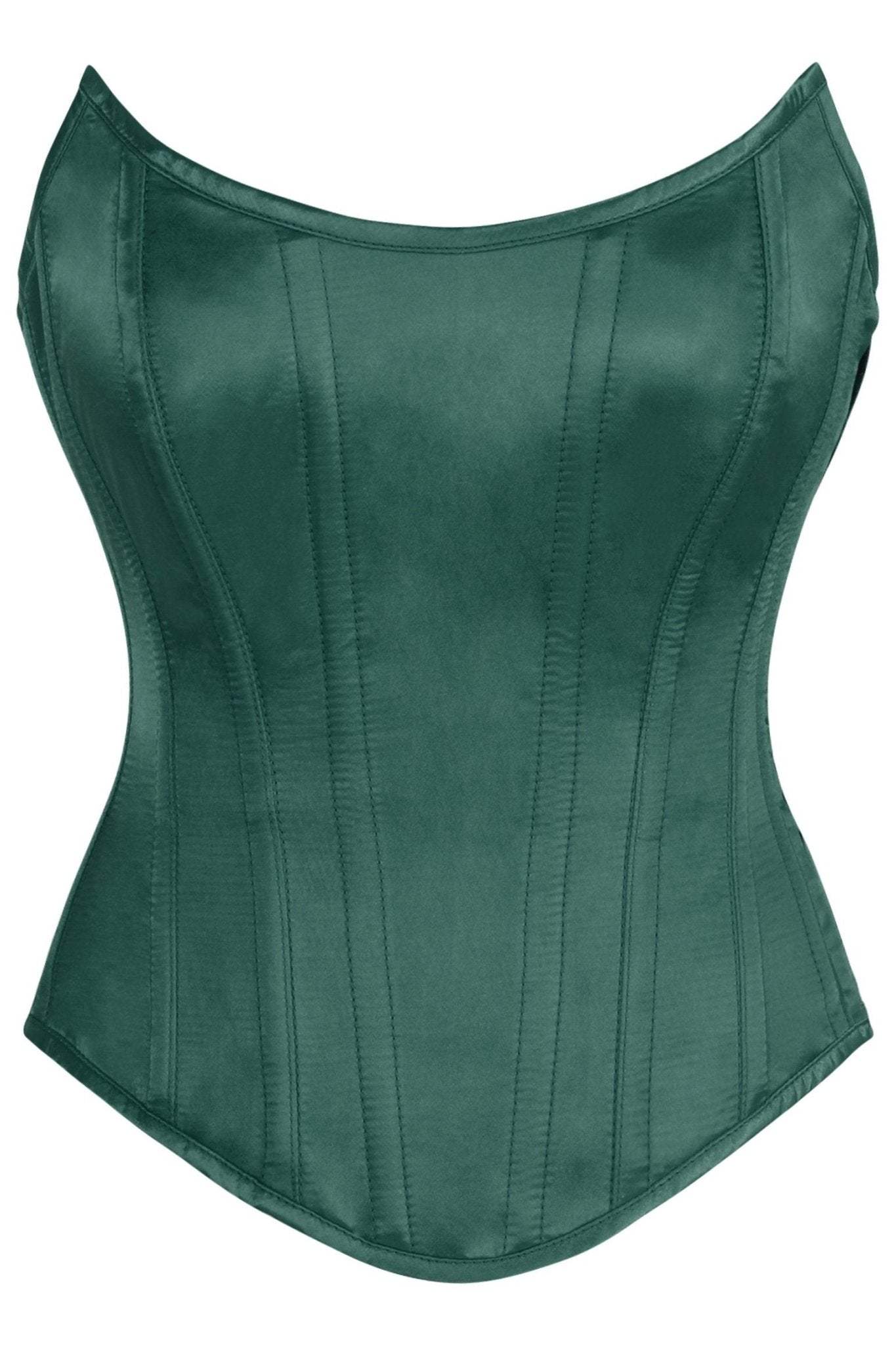 Daisy Corsets Top Drawer Dark Green Satin Steel Boned Overbust Corset w/Side Zipper - Daisy Corsets