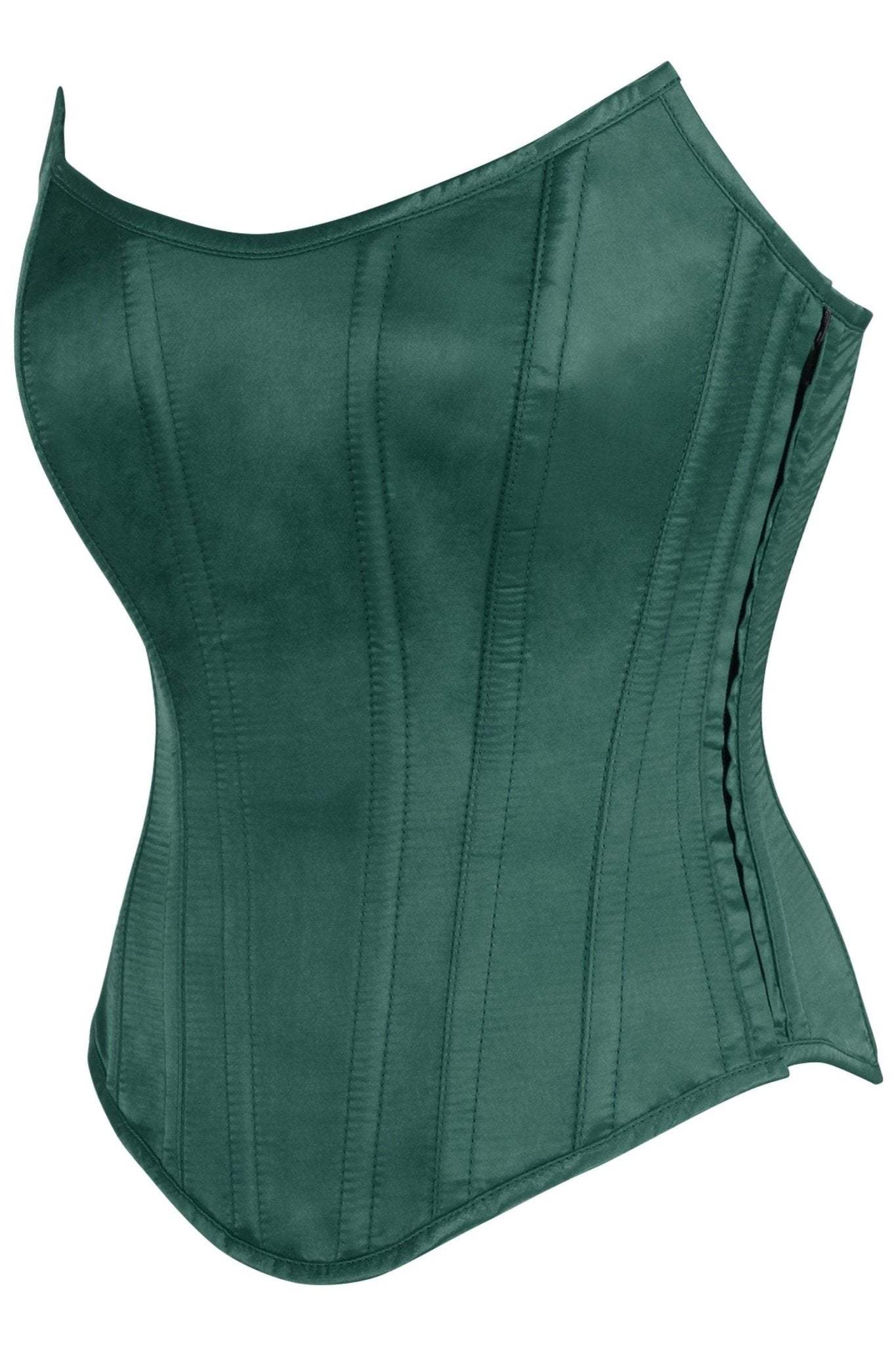 Daisy Corsets Top Drawer Dark Green Satin Steel Boned Overbust Corset w/Side Zipper - Daisy Corsets