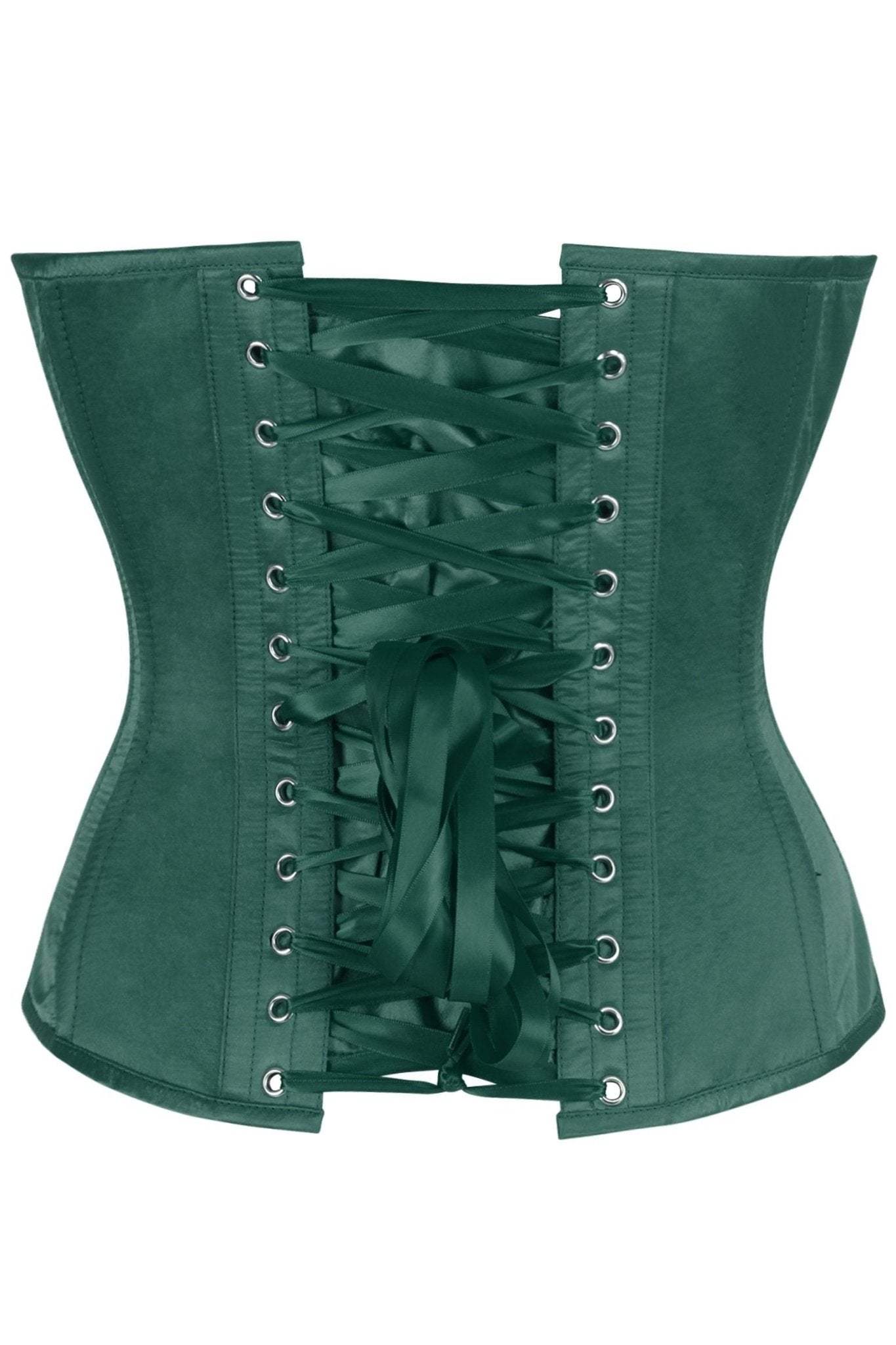 Daisy Corsets Top Drawer Dark Green Satin Steel Boned Overbust Corset w/Side Zipper - Daisy Corsets