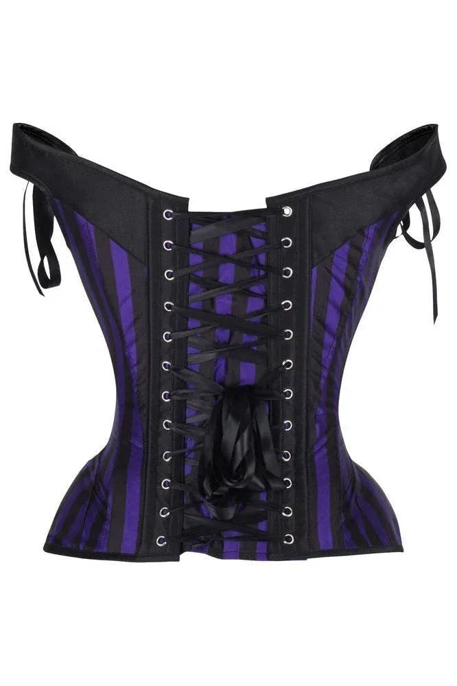 Top Drawer Dark Purple/Black Striped Steel Boned Corset w/Straps - Daisy Corsets - Flyclothing LLC