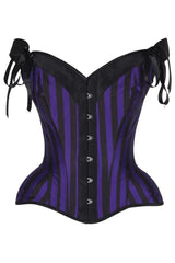 Top Drawer Dark Purple/Black Striped Steel Boned Corset w/Straps - Daisy Corsets - Flyclothing LLC