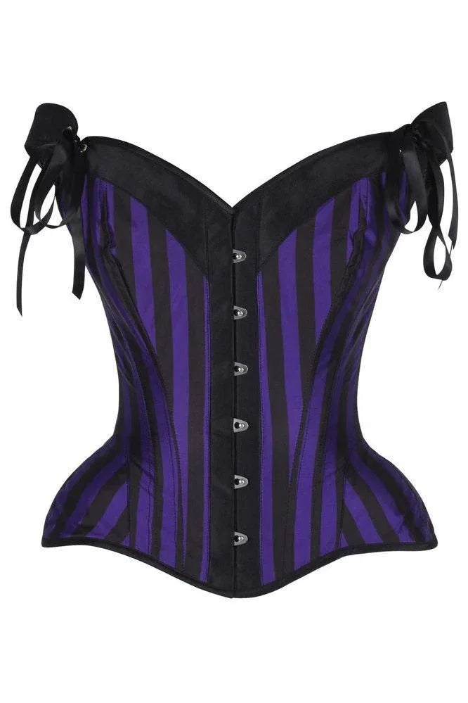 Top Drawer Dark Purple/Black Striped Steel Boned Corset w/Straps - Daisy Corsets - Flyclothing LLC