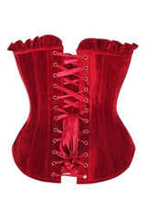 Top Drawer Dark Red Velvet Lace-Up Steel Boned Overbust Corset - Daisy Corsets - Flyclothing LLC