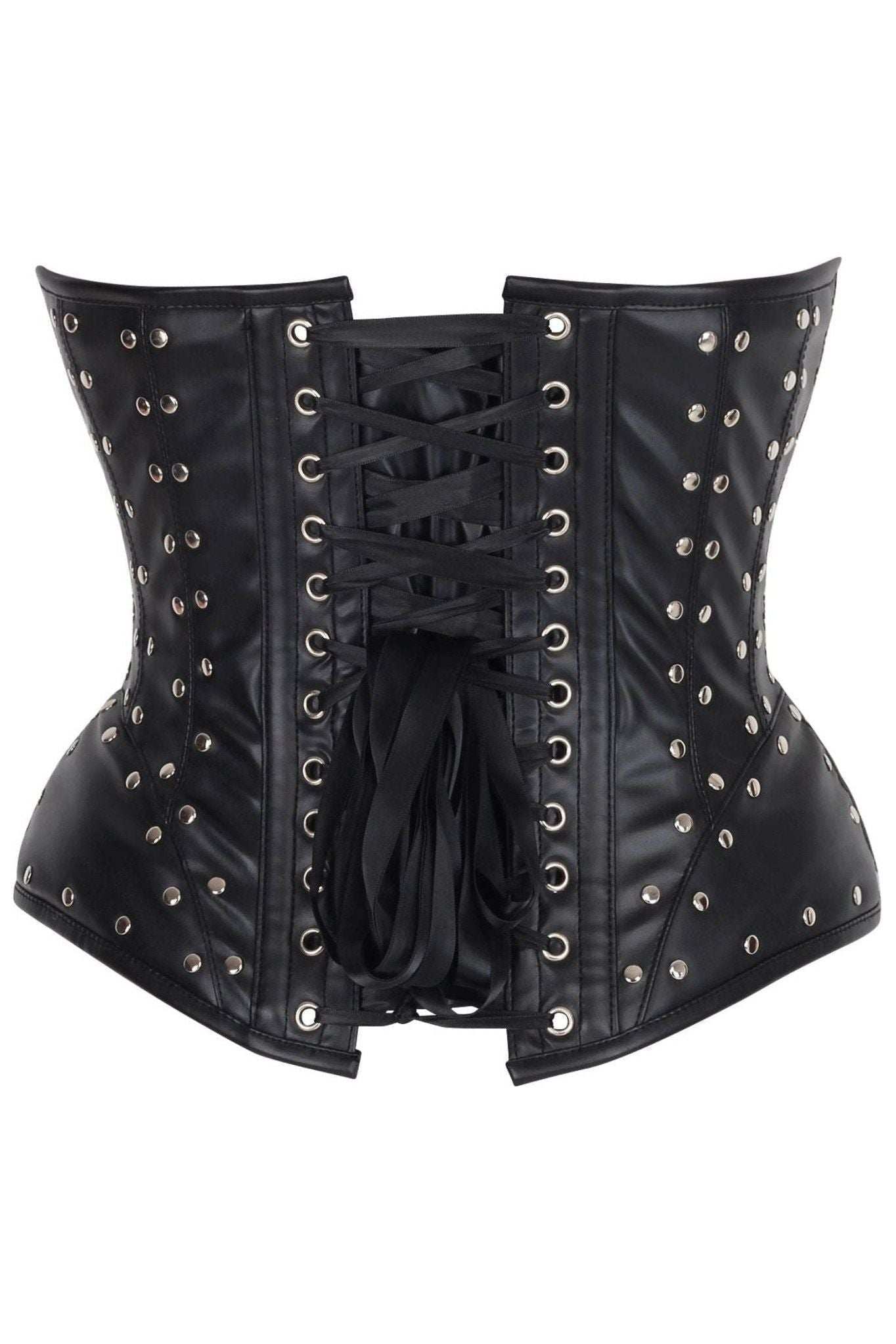 Daisy Corsets Top Drawer Faux Leather w/Rivets Steel Boned Underwire Bustier Corset Top - Daisy Corsets - Flyclothing LLC
