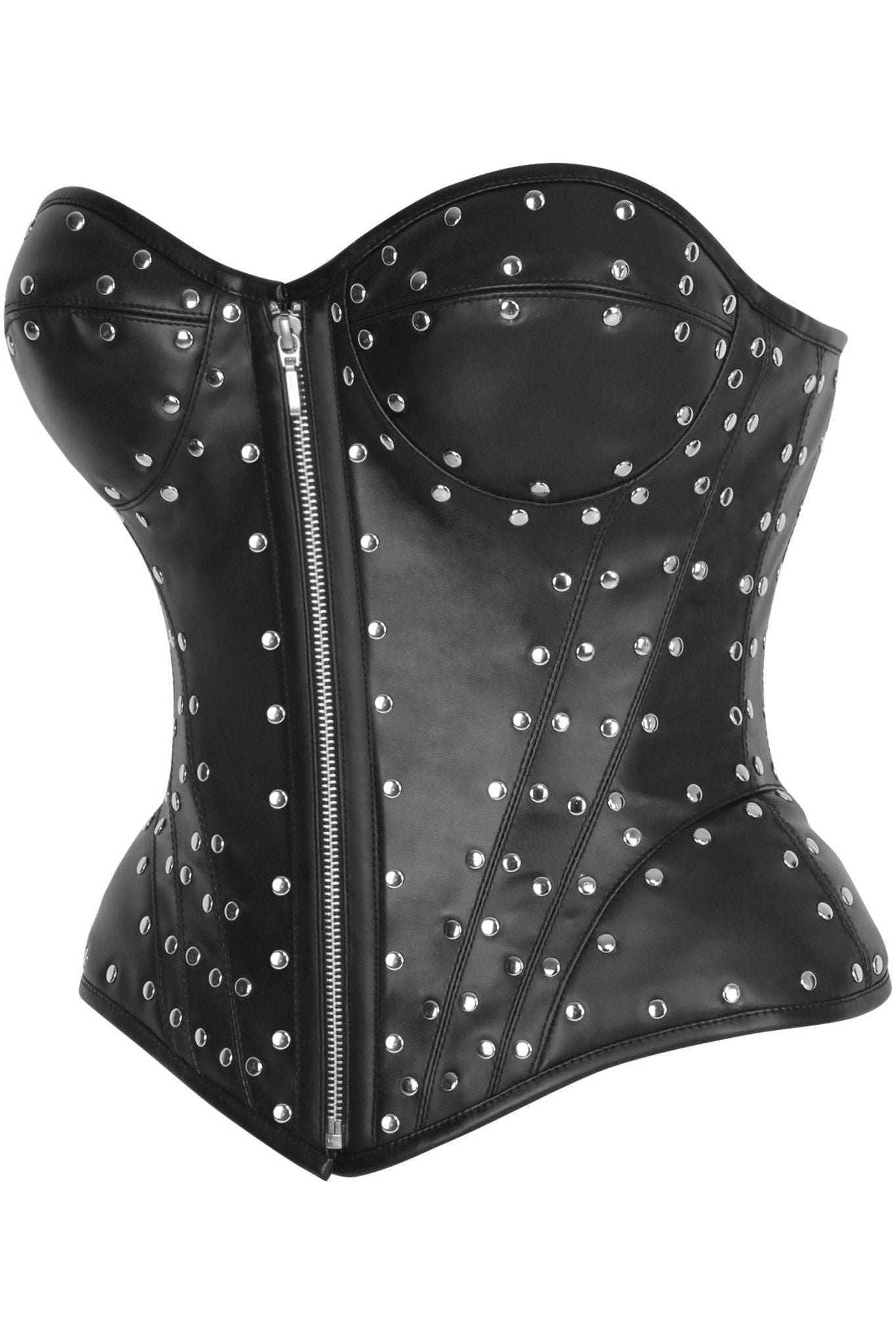 Daisy Corsets Top Drawer Faux Leather w/Rivets Steel Boned Underwire Bustier Corset Top - Daisy Corsets - Flyclothing LLC