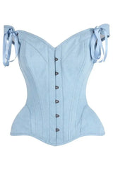 Top Drawer Light Blue Denim Steel Boned Corset w/Straps - Daisy Corsets - Flyclothing LLC