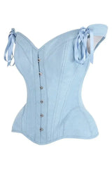 Top Drawer Light Blue Denim Steel Boned Corset w/Straps - Daisy Corsets - Flyclothing LLC
