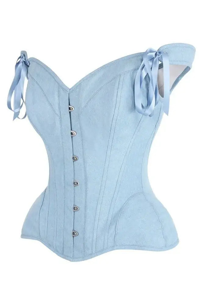 Top Drawer Light Blue Denim Steel Boned Corset w/Straps - Daisy Corsets - Flyclothing LLC