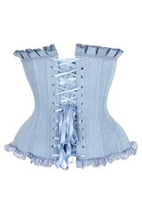 Daisy Corsets Top Drawer Light Blue Denim Underwire Steel Boned Burlesque Corset w/Bows