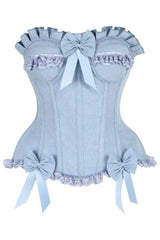 Daisy Corsets Top Drawer Light Blue Denim Underwire Steel Boned Burlesque Corset w/Bows - Daisy Corsets - Flyclothing LLC