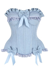 Daisy Corsets Top Drawer Light Blue Denim Underwire Steel Boned Burlesque Corset w/Bows
