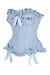 Daisy Corsets Top Drawer Light Blue Denim Underwire Steel Boned Burlesque Corset w/Bows - Daisy Corsets - Flyclothing LLC