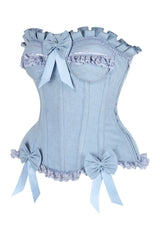 Daisy Corsets Top Drawer Light Blue Denim Underwire Steel Boned Burlesque Corset w/Bows