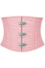Daisy Corsets Top Drawer Lt Pink Brocade Steel Boned Mini Cincher w/Clasps - Daisy Corsets