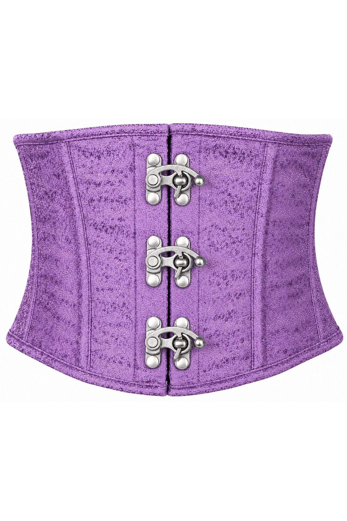 Daisy Corsets Top Drawer Lt Purple Brocade Steel Boned Mini Cincher w/Clasps - Daisy Corsets