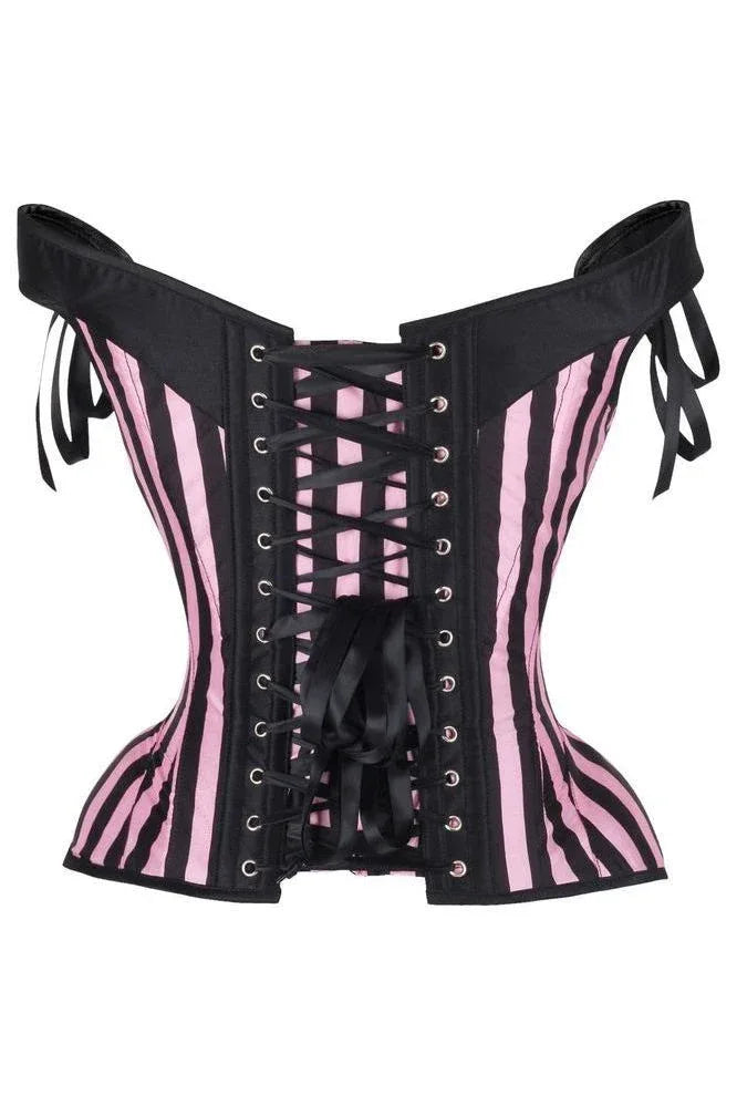 Top Drawer Pink/Black Striped Steel Boned Corset w/Straps - Daisy Corsets - Flyclothing LLC